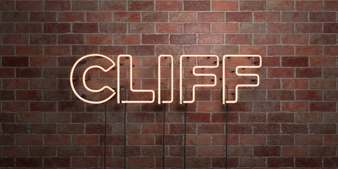 Fototapeta na wymiar CLIFF - fluorescent Neon tube Sign on brickwork - Front view - 3D rendered royalty free stock picture. Can be used for online banner ads and direct mailers..