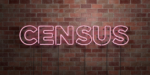 CENSUS - fluorescent Neon tube Sign on brickwork - Front view - 3D rendered royalty free stock picture. Can be used for online banner ads and direct mailers..