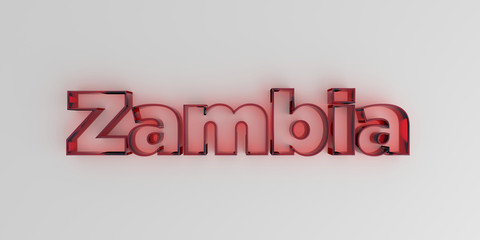 Zambia - Red glass text on white background - 3D rendered royalty free stock image.