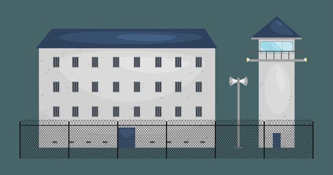 vector illustration of  prison jail building. Justice and Prison system concept