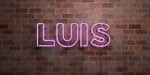 LUIS - fluorescent Neon tube Sign on brickwork - Front view - 3D rendered royalty free stock picture. Can be used for online banner ads and direct mailers..