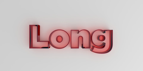 Long - Red glass text on white background - 3D rendered royalty free stock image.