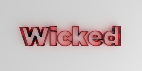 Wicked - Red glass text on white background - 3D rendered royalty free stock image.