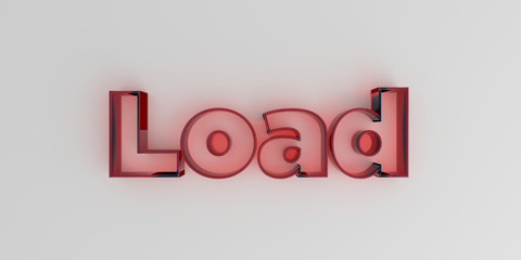 Load - Red glass text on white background - 3D rendered royalty free stock image.