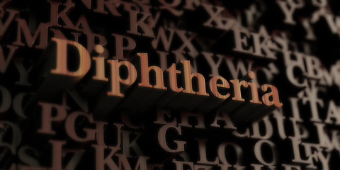 Diphtheria - Wooden 3D rendered letters/message.  Can be used for an online banner ad or a print postcard.