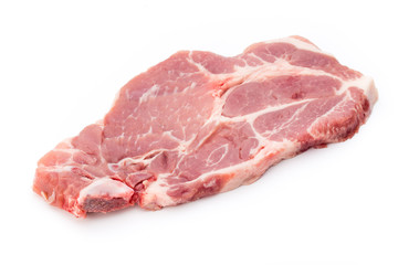 Fresh raw beef steak isolated on white background, top view.