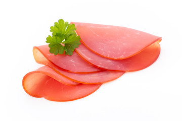 Pork ham slices isolated on white background.