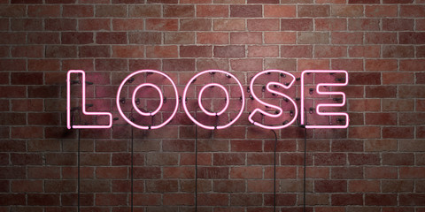 Obraz premium LOOSE - fluorescent Neon tube Sign on brickwork - Front view - 3D rendered royalty free stock picture. Can be used for online banner ads and direct mailers..