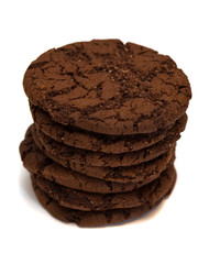 Chocolate chip cookies on a white background.
