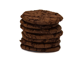 Chocolate chip cookies on a white background.