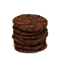 Chocolate chip cookies on a white background.