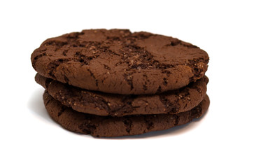 Chocolate chip cookies on a white background.