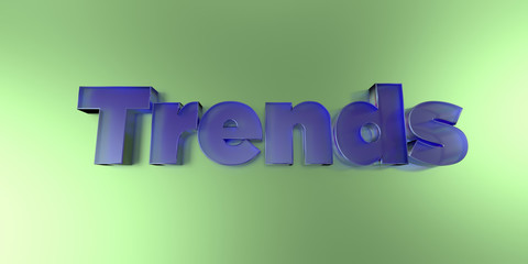 Trends - colorful glass text on vibrant background - 3D rendered royalty free stock image.
