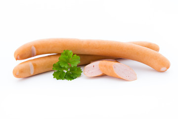 Frankfurter sausage isolated on white background.