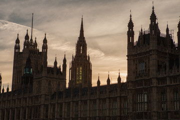 Fototapeta na wymiar Palace of Westminster at sunset in London, United Kingdom