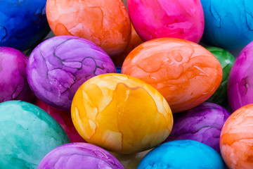 Easter eggs painted in colors on a white background.