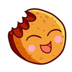 Funny bitten smiling brown chocolate cookie - vector.