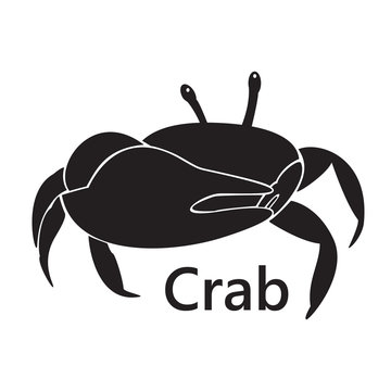 silhouette of the crab on white background black text