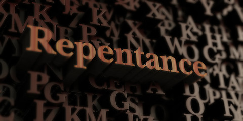 Repentance - Wooden 3D rendered letters/message.  Can be used for an online banner ad or a print postcard.