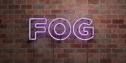 FOG - fluorescent Neon tube Sign on brickwork - Front view - 3D rendered royalty free stock picture. Can be used for online banner ads and direct mailers..