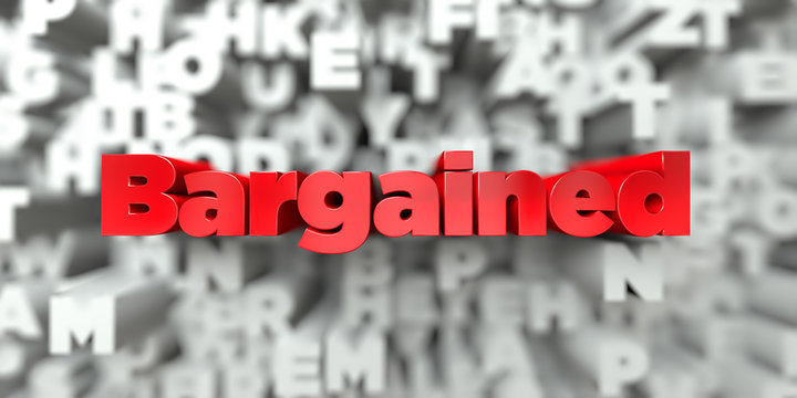 Bargained -  Red text on typography background - 3D rendered royalty free stock image. This image can be used for an online website banner ad or a print postcard.