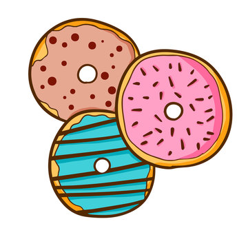 Funny and yummy colorful donuts ready to eat - vector.