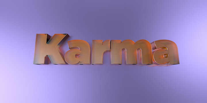 Karma - colorful glass text on vibrant background - 3D rendered royalty free stock image.