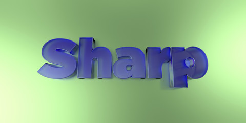 Sharp - colorful glass text on vibrant background - 3D rendered royalty free stock image.