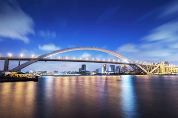 Modern bridge at night in Shanghai,China