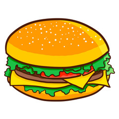 Funny and great cheese burger in cartoon style - vector.