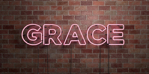 Fototapeta na wymiar GRACE - fluorescent Neon tube Sign on brickwork - Front view - 3D rendered royalty free stock picture. Can be used for online banner ads and direct mailers..