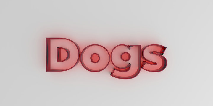 Dogs - Red glass text on white background - 3D rendered royalty free stock image.