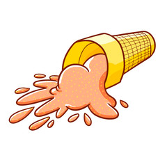Funny peach ice cream with cone fall into the ground - vector.