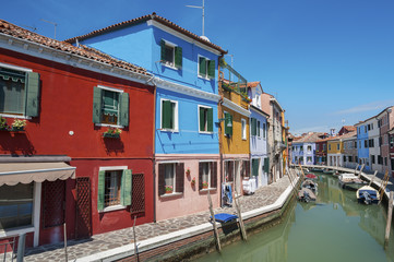 Colorful Residential house in Burano island, Venice, Italy.