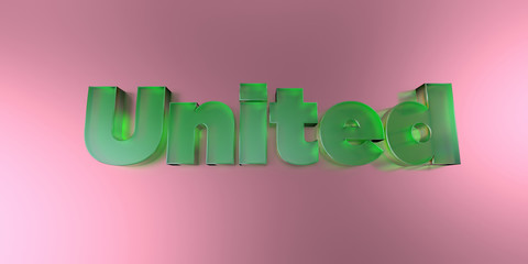 United - colorful glass text on vibrant background - 3D rendered royalty free stock image.