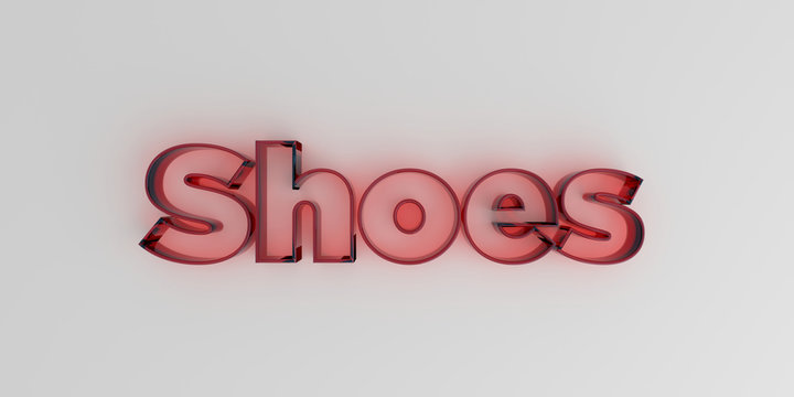 Shoes - Red glass text on white background - 3D rendered royalty free stock image.