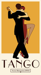 1920s Tango Poster. Elegant couple dancing tango. Retro style - obrazy, fototapety, plakaty