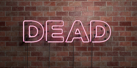 DEAD - fluorescent Neon tube Sign on brickwork - Front view - 3D rendered royalty free stock picture. Can be used for online banner ads and direct mailers..