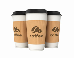 Coffee cups without shadow on white background 3d