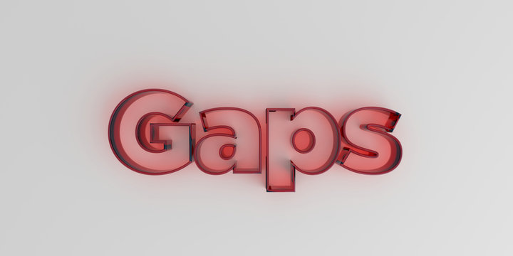 Gaps - Red glass text on white background - 3D rendered royalty free stock image.