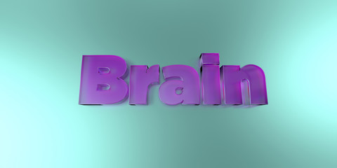 Brain - colorful glass text on vibrant background - 3D rendered royalty free stock image.