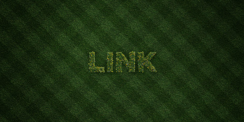 LINK - fresh Grass letters with flowers and dandelions - 3D rendered royalty free stock image. Can be used for online banner ads and direct mailers..