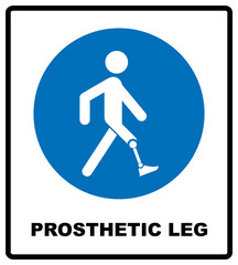 Prosthetic leg sign. Mandatory blue symbol isolated on white, vector illustration
