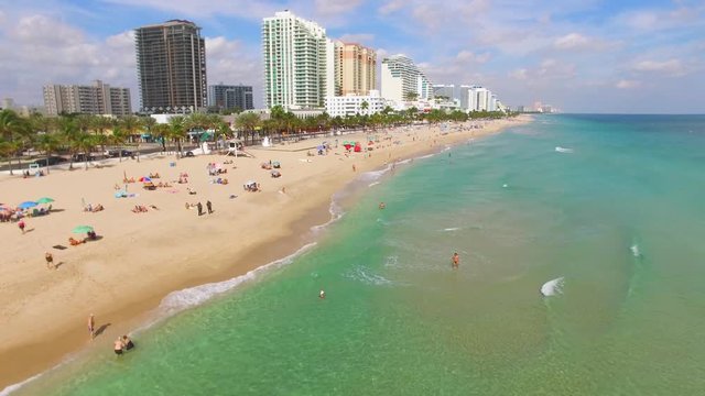 Fort Lauderdale - January 2017: Aerial view of a Fort Lauderdale Beach and A1A road