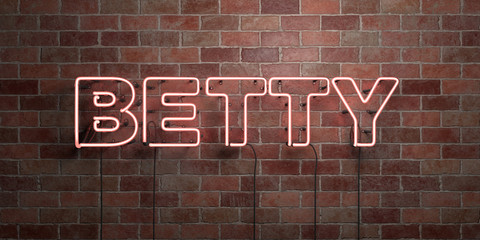 BETTY - fluorescent Neon tube Sign on brickwork - Front view - 3D rendered royalty free stock picture. Can be used for online banner ads and direct mailers..