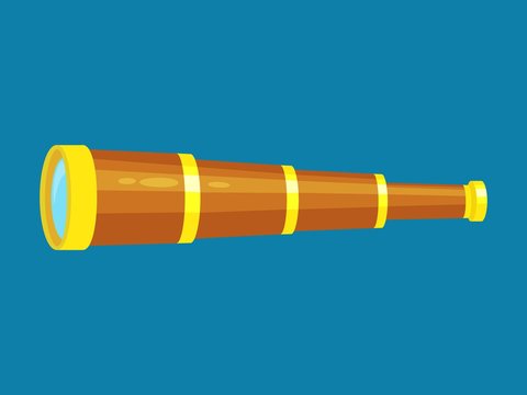 old spyglass isolated on a blue background.Vector illustration 