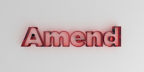 Amend - Red glass text on white background - 3D rendered royalty free stock image.