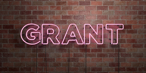 GRANT - fluorescent Neon tube Sign on brickwork - Front view - 3D rendered royalty free stock picture. Can be used for online banner ads and direct mailers..