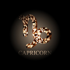 Brown polygonal Capricorn zodiac icon sign symbol vector illustration on black background