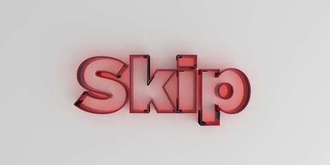 Skip - Red glass text on white background - 3D rendered royalty free stock image.